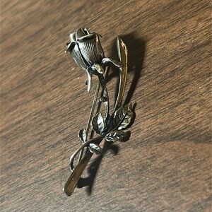 BEAU Sterling Silver Rose Rosebud Flower Pin Brooch